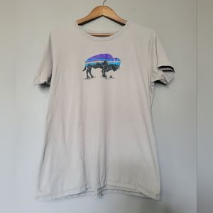 Patagonia Fitz Roy Bison Gravel Heather Organic Cotton T Shirt Mens Size L